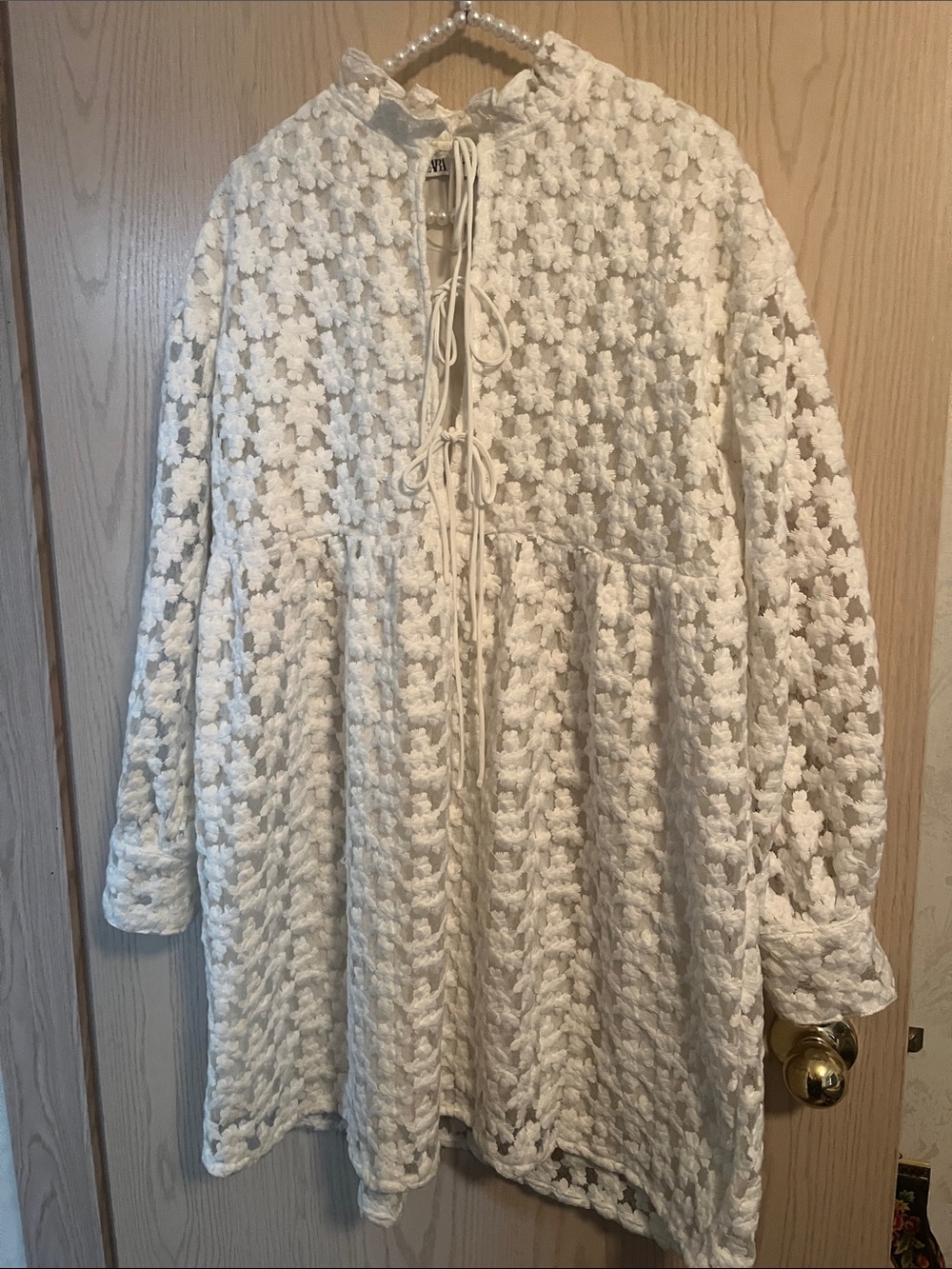 Zara Cream Floral Lace Tie-Front Woman’s Dress